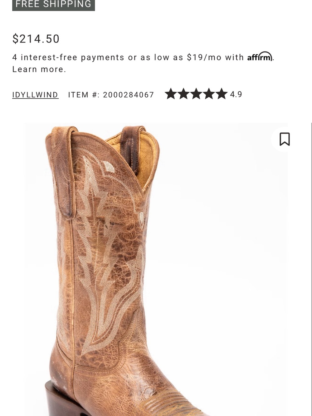 Idyllwind Brown Leather Cowboy Boot with Tan Stitching